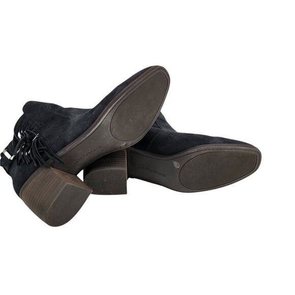 Lucky Brand Makenna Leather Fringe Block Chunky Cut Out Ankle Bootie Black Sz 10 - Picture 10 of 11